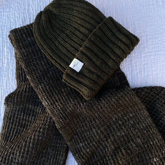 Linen & Merino Wool Blend Scarf - Hand-Knitted