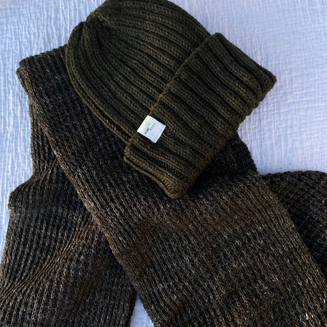 Linen & Merino Wool Blend Scarf - Hand-Knitted