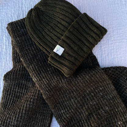Linen & Merino Wool Blend Scarf - Hand-Knitted