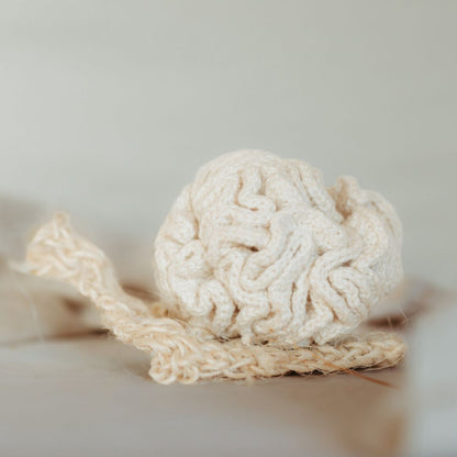 Handmade organic cotton shower buff in natural colors - Pure Touch eco-friendly bathroom accessories